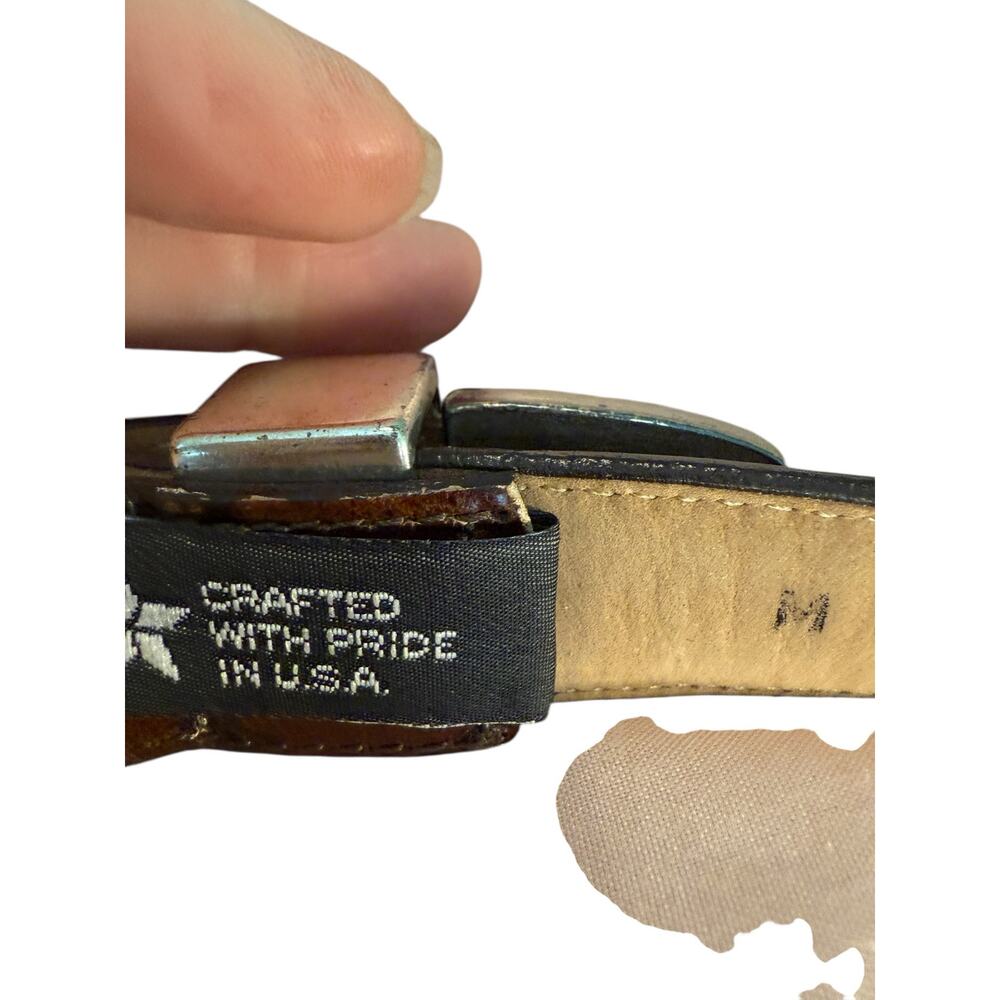Vintage Brighton Brown 1984 Leather Croc w/3 Piece Silver Buckle Set M - Picture 3 of 9